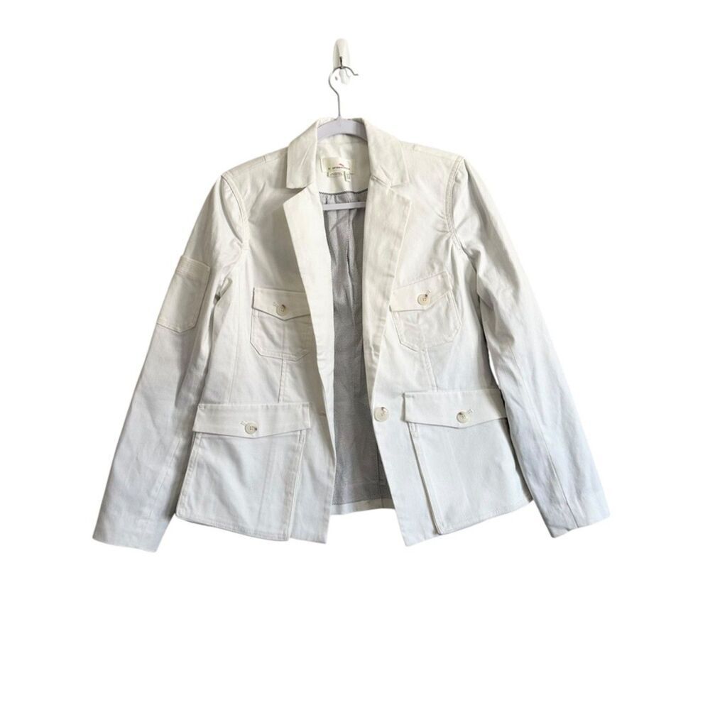 Anthropologie Utility Blazer‎ Women 2 White Pockets Lined Officecore Business